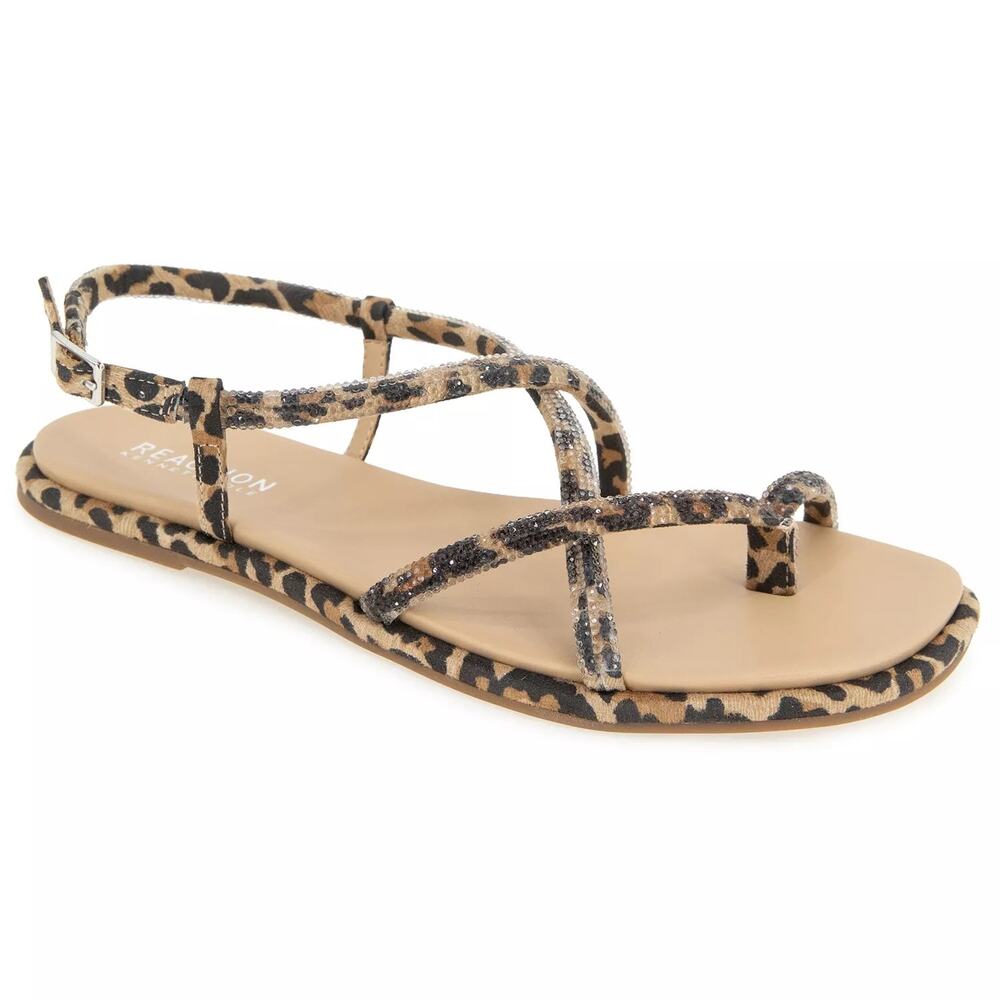 Reaction Kenneth Cole Women Waltz Slingback Strappy Sandals Size US 11M Leopard